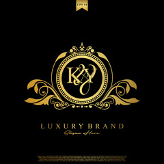 Logo Initial letter KY luxury vector mark, gold color elegant classical symmetric curves decor.