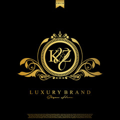 Logo Initial letter KZ luxury vector mark, gold color elegant classical symmetric curves decor.