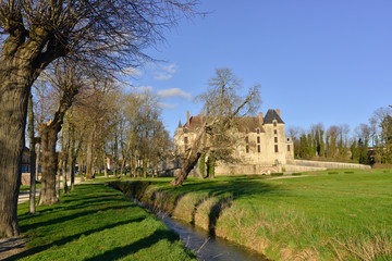 Fototapeta na wymiar Château de Vendeuvre-sur-Barse (10140) au fond du jardin, département de l'Aube en région Grand-Est, France