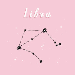 Obraz na płótnie Canvas Vector illustration of Libra zodiac sign on a pink starry background.