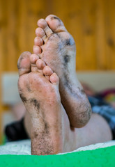 dirty feet, heels, after dirty work. working