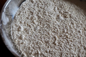 food background flour on measuring scales 