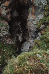 Stone canyon in the Elbrus national Park, valley and gorge in the mountains.