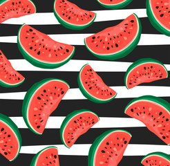 Vector summer pattern with watermelon. Vector illustration. 
Watercolor drawing of watermelon.