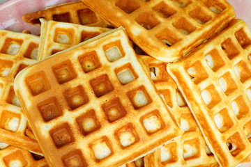 Plate of freshly baked waffles