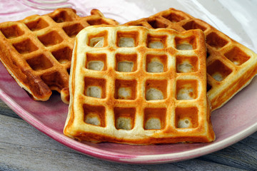 Plate of freshly baked waffles
