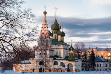 The view of Temple of St. John the Baptist from the Volga river in the ancient town of Uglich, Yaroslavl region, Russia