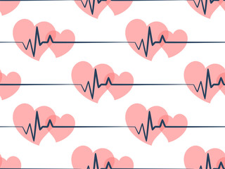 The Seamless background with hearts and cardiogram.
