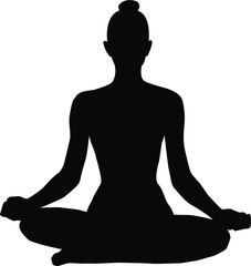 girl in yoga after yoga, sport at home, black silhouette on a white background, lotus pose, house insulation