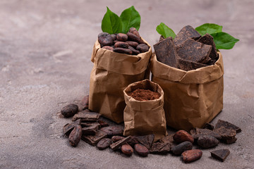Natural cocoa powder, cocoa beans and chocolate