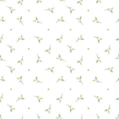 Seamless pattern with green leaves and branches. Beautiful watercolor vegetation on a white background. Design for wallpaper, decor, fabric, textile, packaging, print, paper, gift wrapping