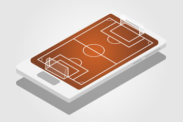 Vector football and soccer sport field isometric on smartphone. - Sport court for infographic.