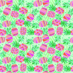 Colorful pineapple doodle seamless pattern. Vector illustration. Hand drawn ananas. Fabric and textile  fruit background.