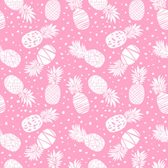 Colorful pineapple doodle seamless pattern. Vector illustration. Hand drawn ananas. Fabric and textile  fruit background.
