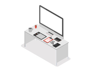 Isometric Artwork Concept of office desktop 