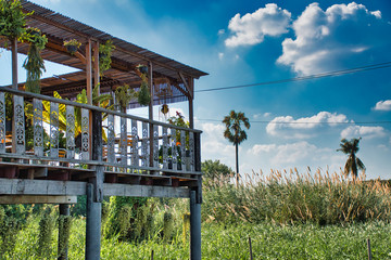 IInterior and exterior of the Twin Thai Traditional House Glastron Clubhouse and HIP CAFE at Ko Kret island