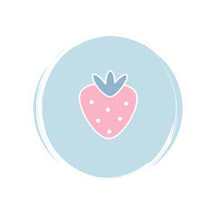 Strawberry icon logo vector illustration on circle with brush texture for social media story highlight