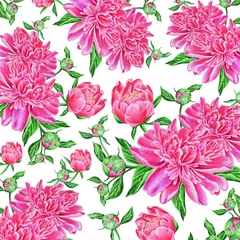Tuinposter Flower pattern. Pink bouquets peonies . Idea for textiles, prints for clothes and other. Hand drawn. Watercolor. Botanical painting.  © Mewlish art