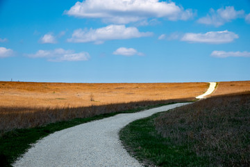 Kansas Tallgrass Prairie Preserve with winding country road.