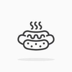Hot dog icon in line style. Editable stroke.