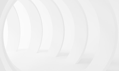 Obraz premium White round corridor with overhead light and several entrances. 3d rendering