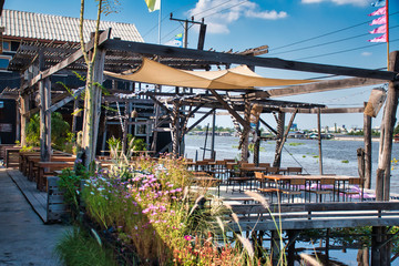 Interior and exterior of the Rongsi Studio Cafe Restaurant and Homestay at Ko Kret island