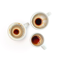 Empty coffee cups after drink isolated on white, top view