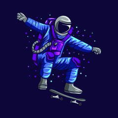 astronaut jump on space with skateboard vector illustration design