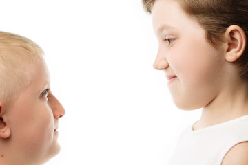 Children on a white isolated background.