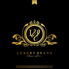 Logo Initial letter LJ luxury vector mark, gold color elegant classical symmetric curves decor.