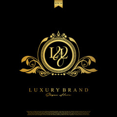 Logo Initial letter LL luxury vector mark, gold color elegant classical symmetric curves decor.