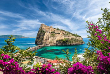 Landscape with Aragonese Castle,  Ischia island, Italy - obrazy, fototapety, plakaty