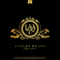 Logo Initial letter LQ luxury vector mark, gold color elegant classical symmetric curves decor.