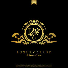 Logo Initial letter ,  luxury vector mark, gold color elegant classical symmetric curves decor.