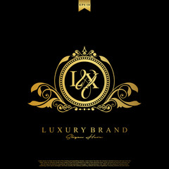 Logo Initial letter LX luxury vector mark, gold color elegant classical symmetric curves decor.
