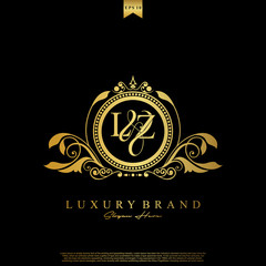 Logo Initial letter LZ luxury vector mark, gold color elegant classical symmetric curves decor.