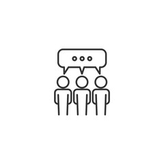 Teamwork discussion line icon with editable stroke. Business concept. Meeting, conversation.. Simple black outline symbol in flat style design. Isolated on white background. Vector illustration.