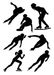  silhouettes of athletes short track speed skating vector