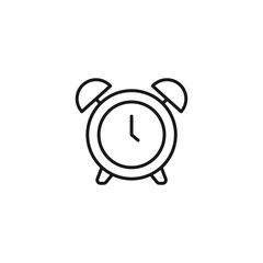 Alarm clock line icon with editable stroke. Simple outline symbol. Isolated on white background. Vector illustration.