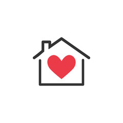Red hearth in house - simple icon. Family / home illustration.  Vector illustration.