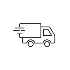 Delivery truck line icon. Editable stoke. Isolated on white background. Vector illustration. 