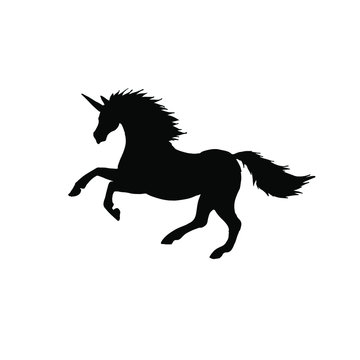 Vector black flat unicorn silhouette isolated on white background