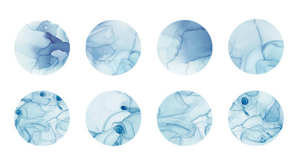 Story Highlights Covers with blue alcohol ink texture. Modern backgrounds for design social media, lifestyle, travel and beauty bloggers. 
