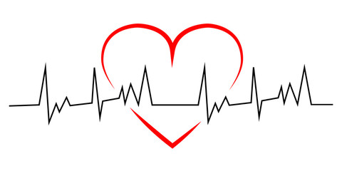 Heart pulse. Red heart with black line heartbeat. Beautiful healthcare, medical background. Modern simple design. Icon. Sign or logo. Vector