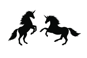 Fototapeta na wymiar Vector black sketch two unicorn silhouette isolated on white background