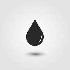 Droplet / tear black icon with shadow. Simple flat style design. Vector illustration.