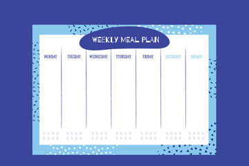 Cute Week meal planner, daily food plan. Diet diary list, weekly organizer, A4 printable page with pattern