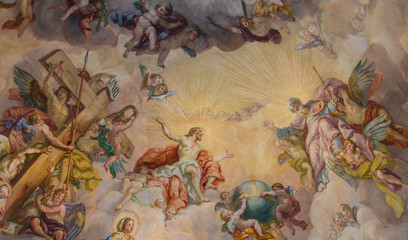 Painting of Christ on the domed ceiling of Charles Church in Vienna, Austria