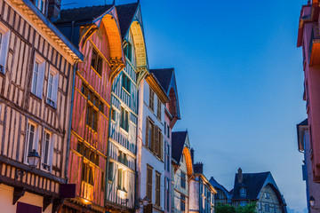 Old architecture of Troyes at night