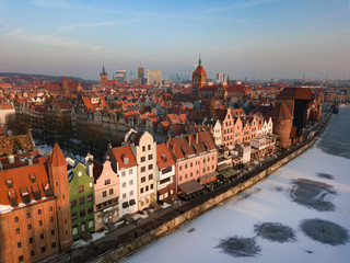 Naklejka na ściany i meble Aerial panorama of Gdansk at sunrise